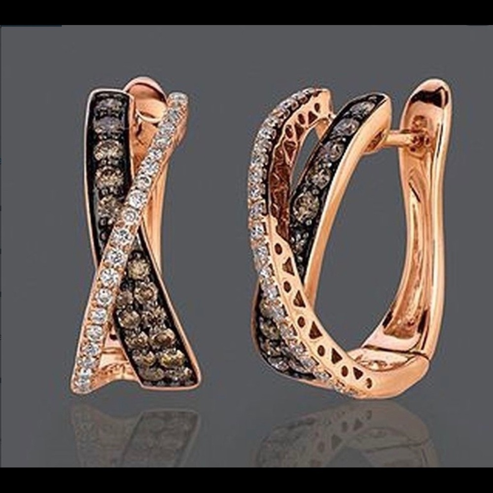 Leopard Rhinestone Rose Gold Hoop Earrings - Picture 7 of 10